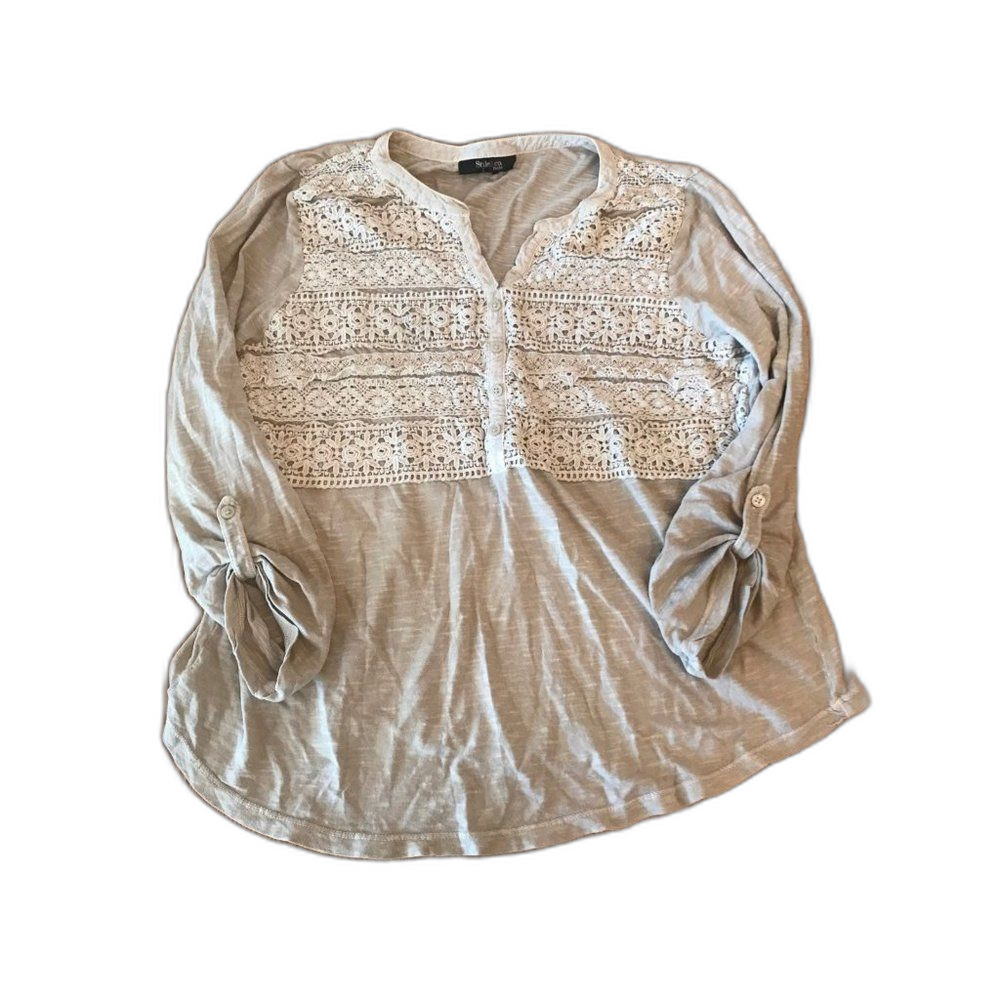 Style & co Womens creamβ colored blouse with embroidered detail on top